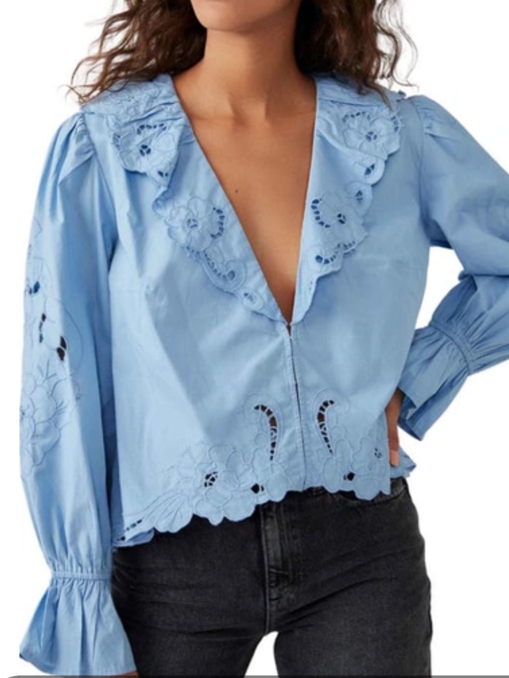 New Free People Maisie Cutwork Top in Rainy Season, It looks more like a size M.